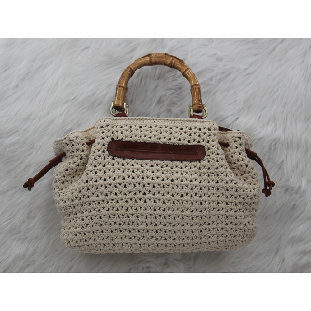 PATRICIA NASH Cantinella Crochet Bamboo Handle Satchel Bag Purse Grannycore - Picture 8 of 12